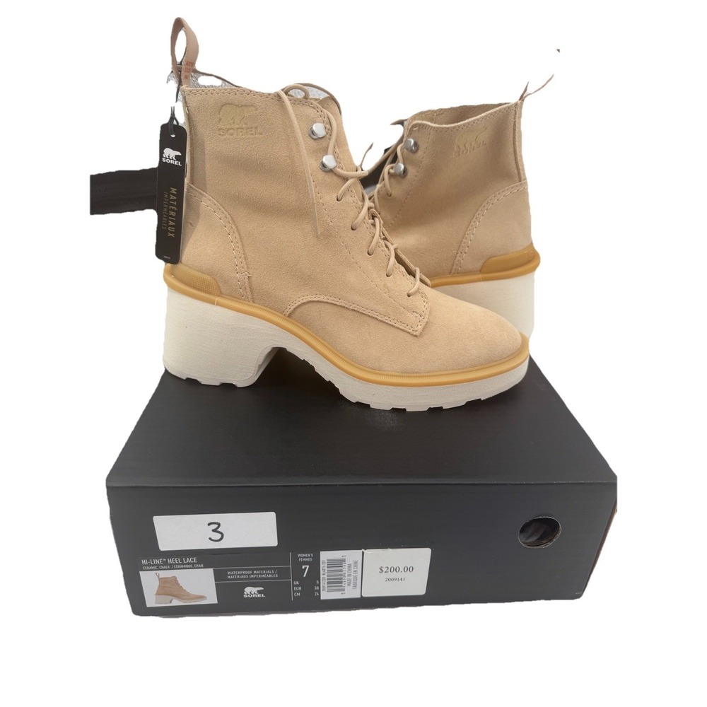 NEW $200 Womens‎ Sorel Hi-Line Heel Lace Waterproof Boots, 7 Gorpcore